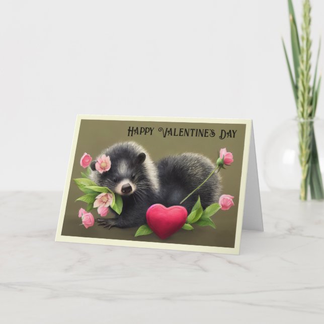 Skunk Hugging Flowers Carte de Saint Valentin (Devant)