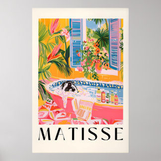 Skunk in Bathtub Art Print Mid-Century Pink Poster