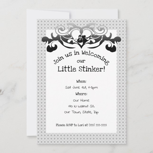 Skunk Little Stinker Baby Dusche Einladung (Vorderseite)