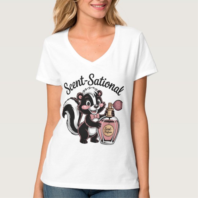 Skunk mit Parfüm Flasche Design T-Shirt (Vorderseite)