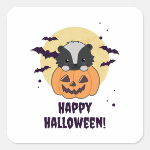 Skunk Pumpkin Niedlich Skunks Happy Halloween Quadratischer Aufkleber