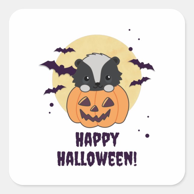 Skunk Pumpkin Niedlich Skunks Happy Halloween Quadratischer Aufkleber (Vorderseite)