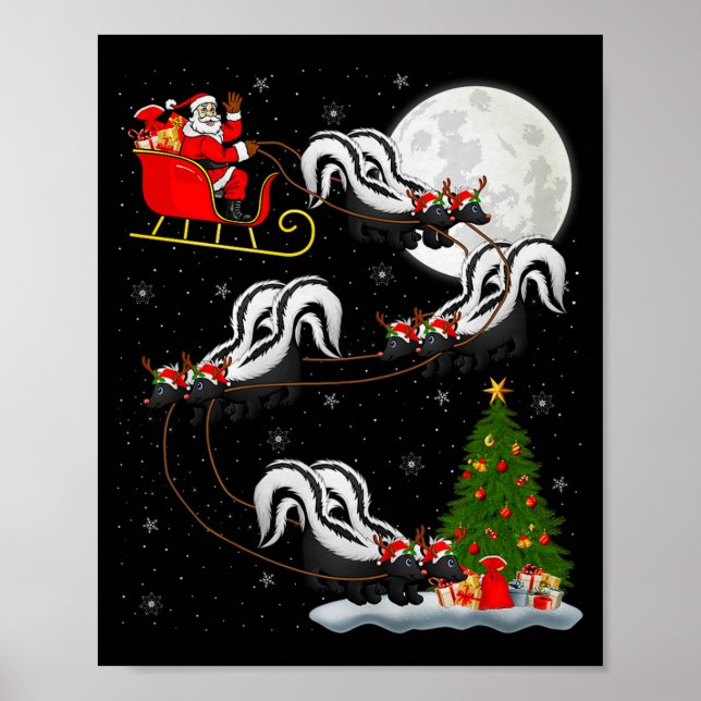 Skunk Santa Sleigh Flying Funny Magical Christmas  Poster (Vorne)