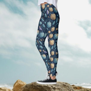 Skurril Blau Orange Kürbis Halloween Muster Leggings