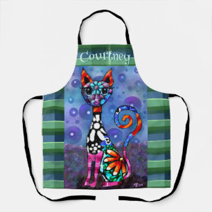 Skurril-großäugige funky Kitty-Katze personalisier Schürze