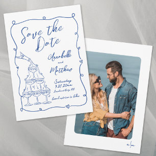 Skurril Handgezeichnet Foto Blaue Hochzeit Save The Date
