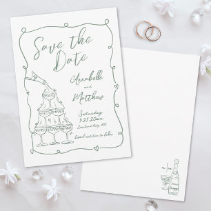 Skurril Handgezeichnete Grüne Hochzeit Save The Date