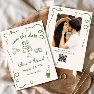 Skurril Handgezeichnete Hochzeitsfotografie Grün Save The Date