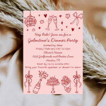 Skurril Handgezeichnete Rosa Rote Galentines Day P