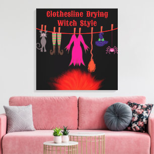 Skurril-Hexen-Wäscheleine-Halloween-Grafik-Kunst Leinwanddruck