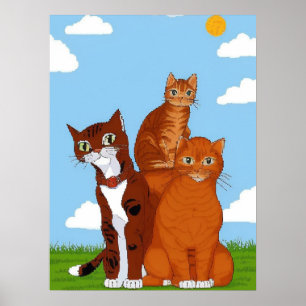 Skurril-Katzenfamilienposter - Druckbares Wandkuns Poster