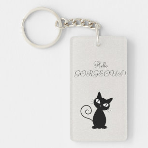 Skurril-Launische Schwarze Katze Glitzer-Hallo Sch Schlüsselanhänger