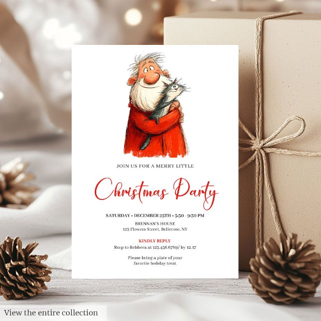 Skurril lustige Weihnachtsfeier Einladung mit Weih (Whimsical Funny Santa Festive Christmas Invitation)