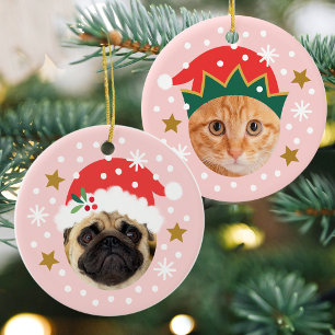 Skurril pink Elf Santa Gesicht in Loch 2 Haustier Keramik Ornament
