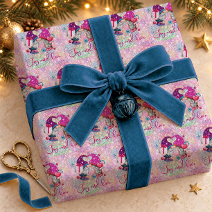 Skurril Rosa Faux-Glitter-Weihnachts-Gnom Geschenkpapier