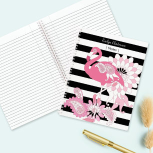 Skurril Rosa Flamingo Schwarz-Weiß-Gestreift Notizbuch