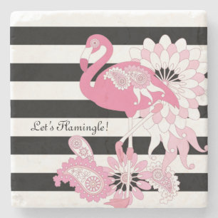 Skurril Rosa Flamingo Schwarz-Weiß-Gestreift Steinuntersetzer