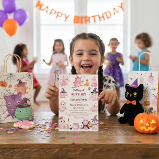 Skurril-Rosa-Monster-Geburtstagskostüm-Party Einladung
