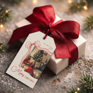 Skurril rote Schleife Frohe Weihnachten Foto Geschenkanhänger
