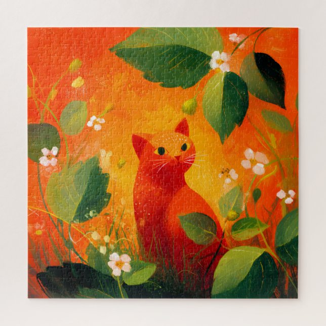 Skurril Roter Katz Blumen Garten (Vertikal)