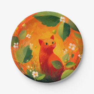 Skurril Roter Katz Blumen Garten Pappteller
