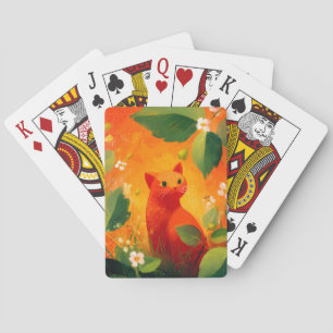Skurril Roter Katz Blumen Garten Spielkarten