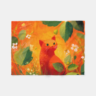 Skurril Roter Katz Wildblumengarten Fleecedecke