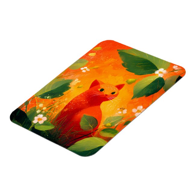 Skurril Roter Katz Wildblumengarten Magnet (Linke Seite)