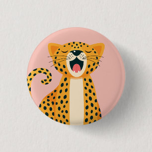 Skurril Safari-Tier Gähnender Gepard Cartoon Button