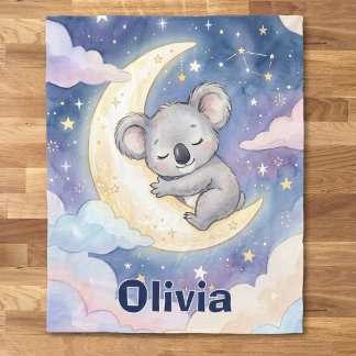 Skurril schlafender Koala Himmelsmond und Sterne Fleecedecke