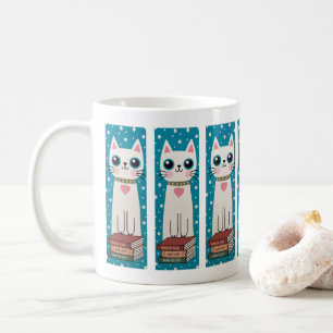 Skurril-verspielte Kritzelei Weiße Katze und Büche Kaffeetasse