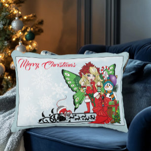 Skurril Weihnachtsfee Feiertagsgeschenke Blau Dekokissen
