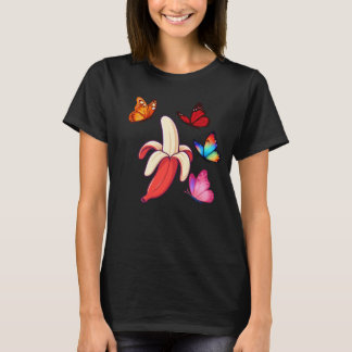 Skurrile Banane mit farbenfrohen Schmetterlingen T-Shirt