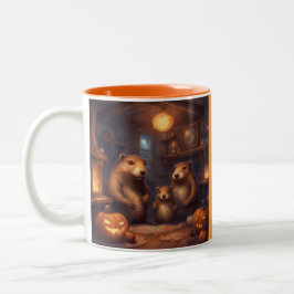 Skurrile Biberfamilie Halloween Zweifarbige Tasse