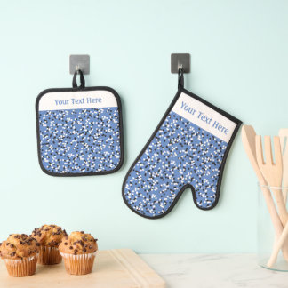 Skurrile blaue Tupfenmuster-Doodle Ofenhandschuh & Topflappen-Set