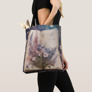 Skurrile Blumen, die aus einem Buch wachsen Tasche