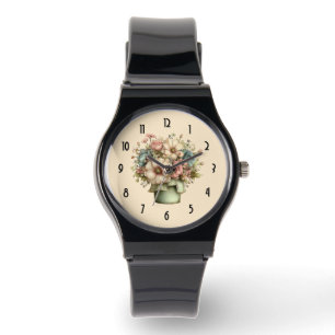 Skurrile Blumen in einem Pflanzkübel Süß Armbanduhr