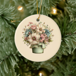 Skurrile Blumen in einem Pflanzkübel Süß Keramik Ornament