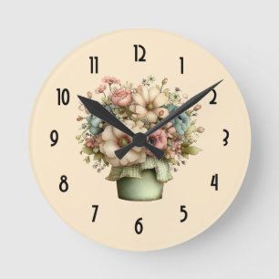 Skurrile Blumen in einem Pflanzkübel Süß Runde Wanduhr
