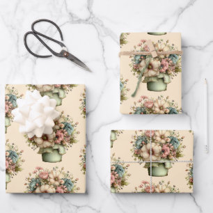 Skurrile Blumen in einem Pflanzkübel Süßes Muster Geschenkpapier Set