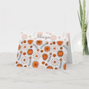 Skurrile Blumen in Orange Ich liebe dich Karte