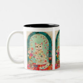 Skurrile Blumenwiese Katzenkunst Zweifarbige Tasse