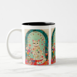 Skurrile Blumenwiese Katzenkunst Zweifarbige Tasse