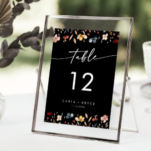 Skurrile Boho-Wildblumen-Hochzeitstisch-Nummern Einladung