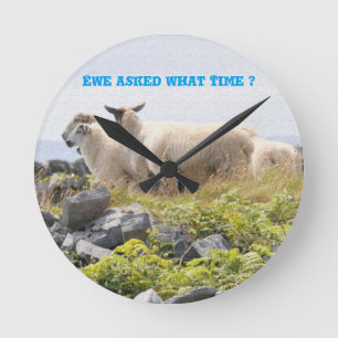 Skurrile Designs - Schafe auf einem Feld Runde Wanduhr