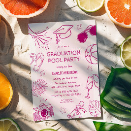 Skurrile Doodle-Abschluss-Poolparty Einladung