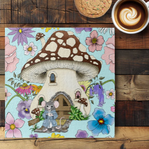 Skurrile Fantasie-Maus-Pilzhaus-Blume Blau