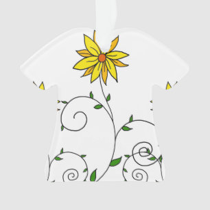 Skurrile gelbe Blumen-Strichzeichnungskunst Ornament