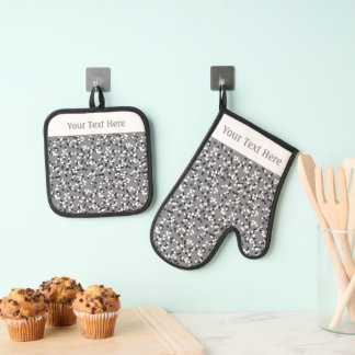 Skurrile Graue Punkte-Doodles-Muster Ofenhandschuh & Topflappen-Set