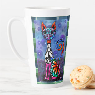 Skurrile großäugige funky abstrakte Kitty-Katze Milchtasse